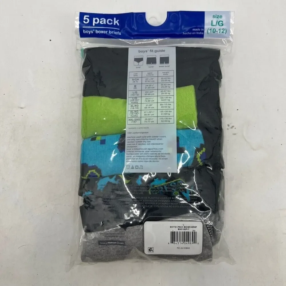 Wonder Nation Boxer Brief Boys Large Multi Cotton Soft‎ Comfort Waistband 5 Pack